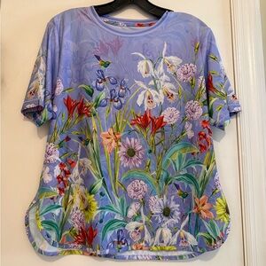 Johnny Was Multicolor Floral Short Sleeve Top